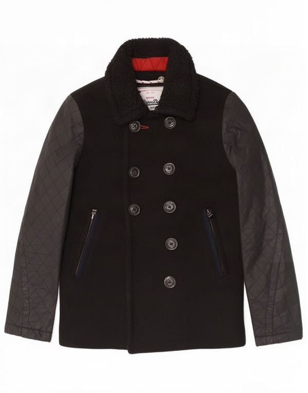 Superdry Mens Pea Coat Medium Black Wool
