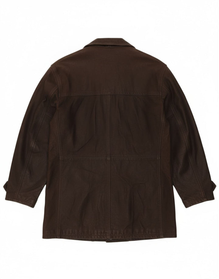 Vintage Mens Double Breasted Leather Coat IT 54 2XL Brown Leather
