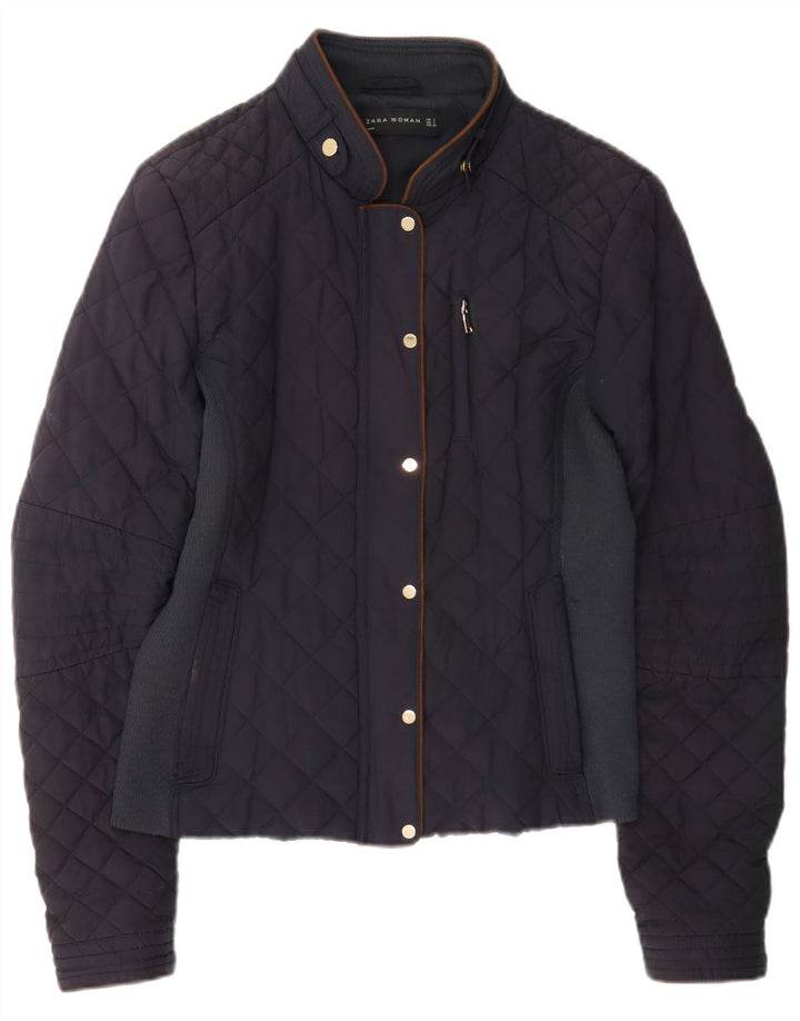 Zara Womens Quilted Jacket UK 10 Small Navy Blue