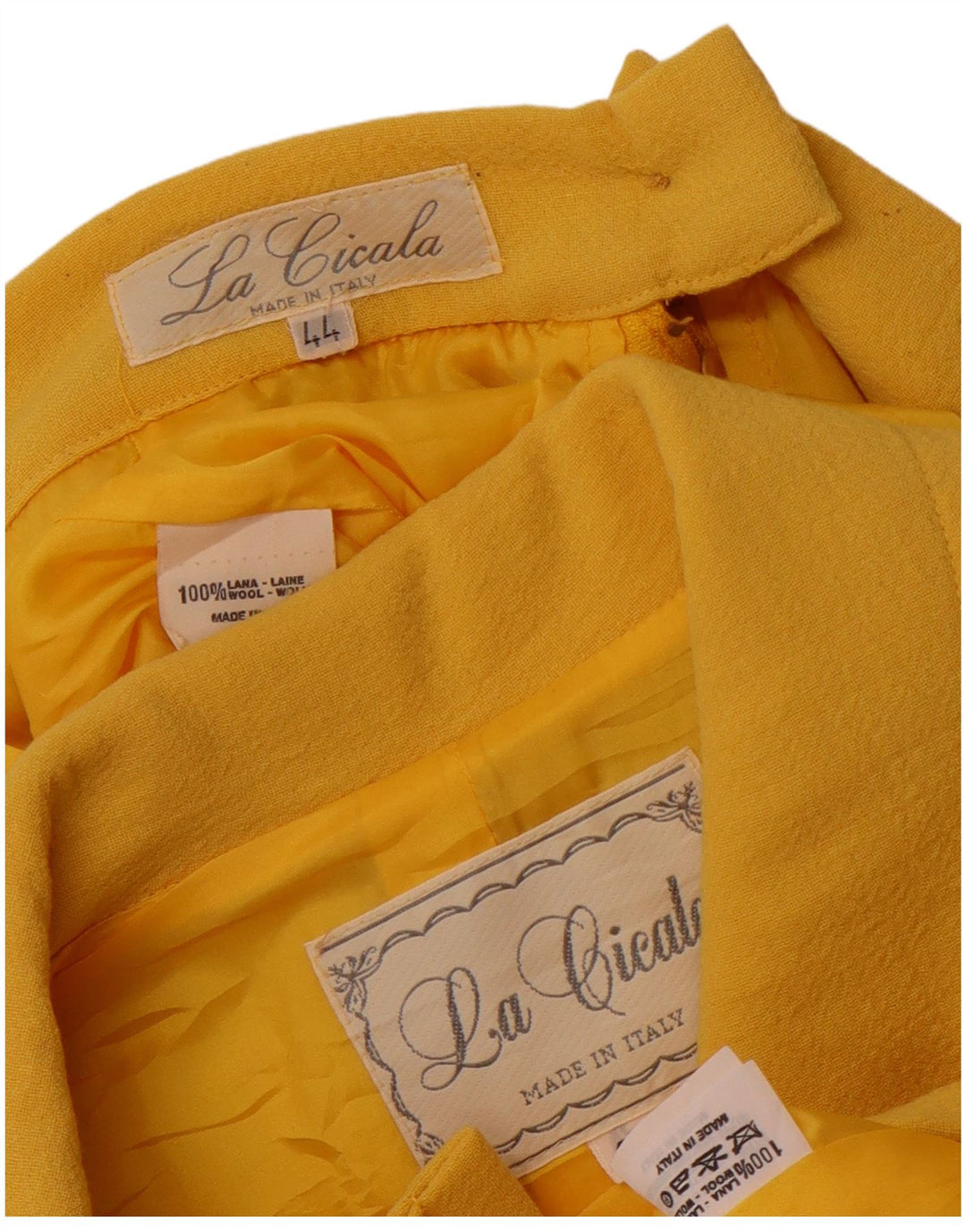 VINTAGE Womens 4 Button 2 Piece Skirt Set IT 44 Medium W26 Yellow Wool