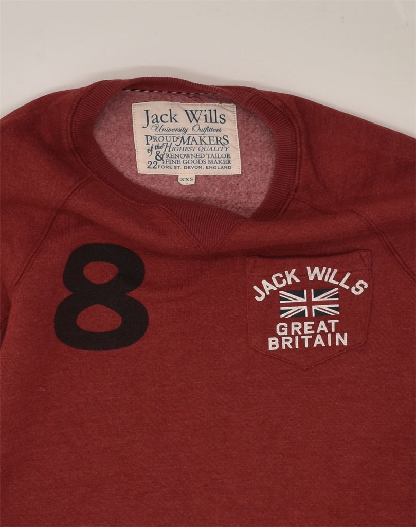 JACK WILLS Mens Graphic Sweatshirt Jumper 2XS Red Cotton | Vintage Jack Wills | Thrift | Second-Hand Jack Wills | Used Clothing | Messina Hembry 