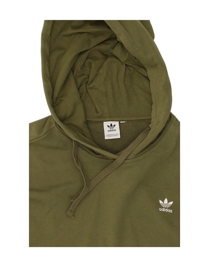 ADIDAS Womens Oversized Crop Hoodie Jumper UK 20 2XL Khaki Cotton | Vintage Adidas | Thrift | Second-Hand Adidas | Used Clothing | Messina Hembry 