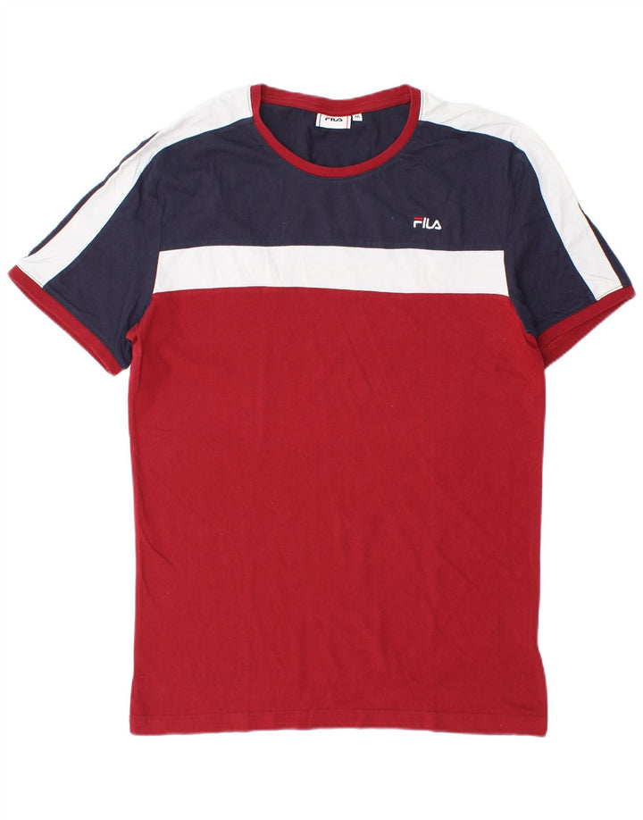 Fila Mens T-Shirt Top Medium Red Colourblock Cotton
