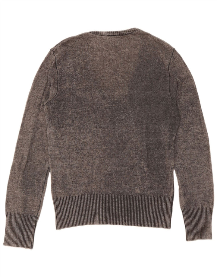 Dolce & Gabbana Womens Graphic V-Neck Jumper Sweater IT 44 Medium Grey Wool