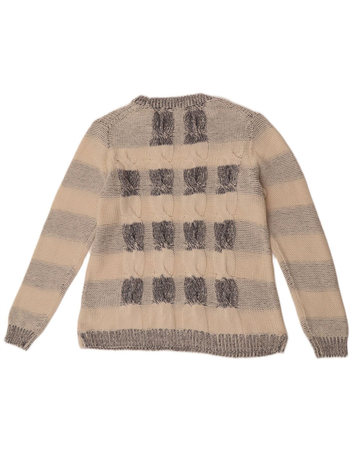 J. Crew Womens Crew Neck Jumper Sweater UK 14 Medium Grey Striped Cotton