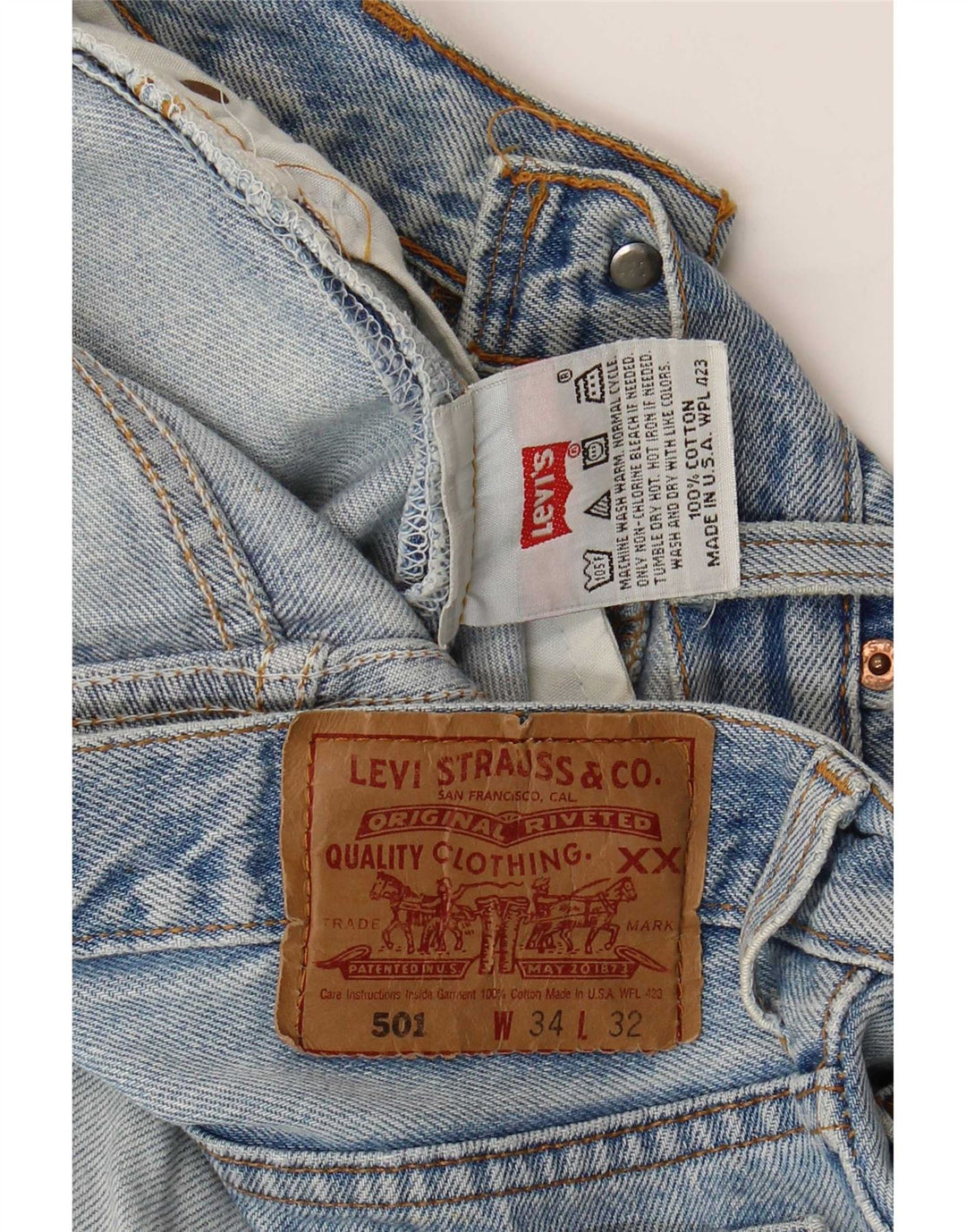 Levi's Mens 501 Distressed Straight Jeans W34 L29 Blue Cotton