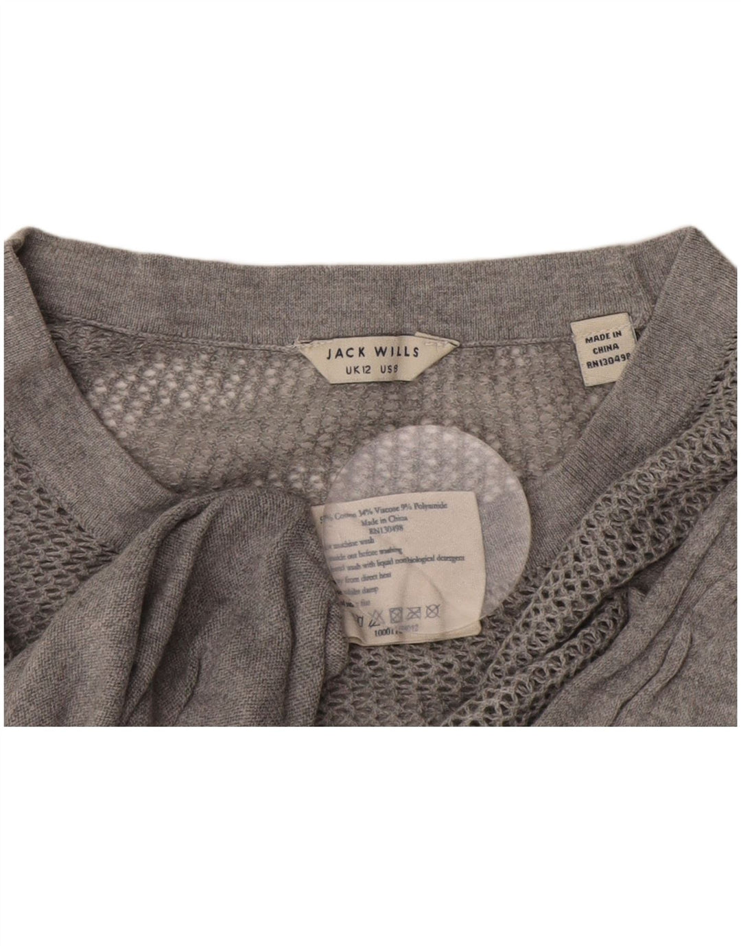 Jack Wills Womens Crew Neck Jumper Sweater UK 12 Medium Grey Cotton