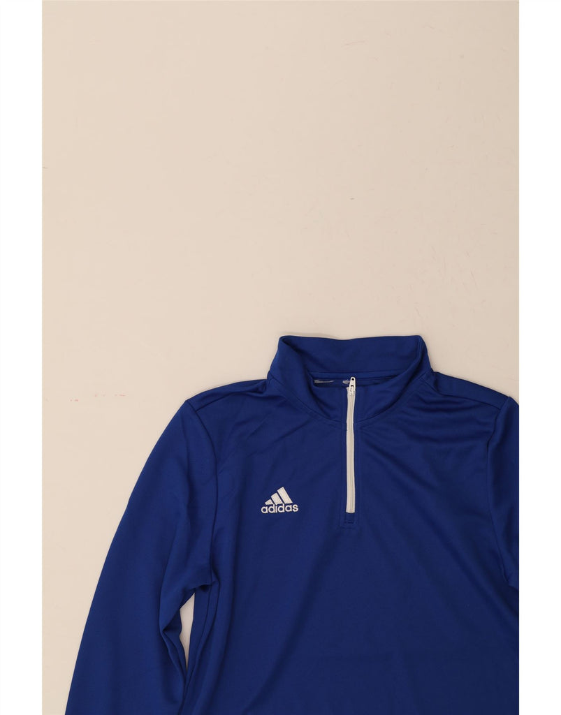 ADIDAS Boys Aeroready Zip Neck Pullover Tracksuit Top 10-11 Years Blue Vintage Adidas and Second-Hand Adidas from Messina Hembry 