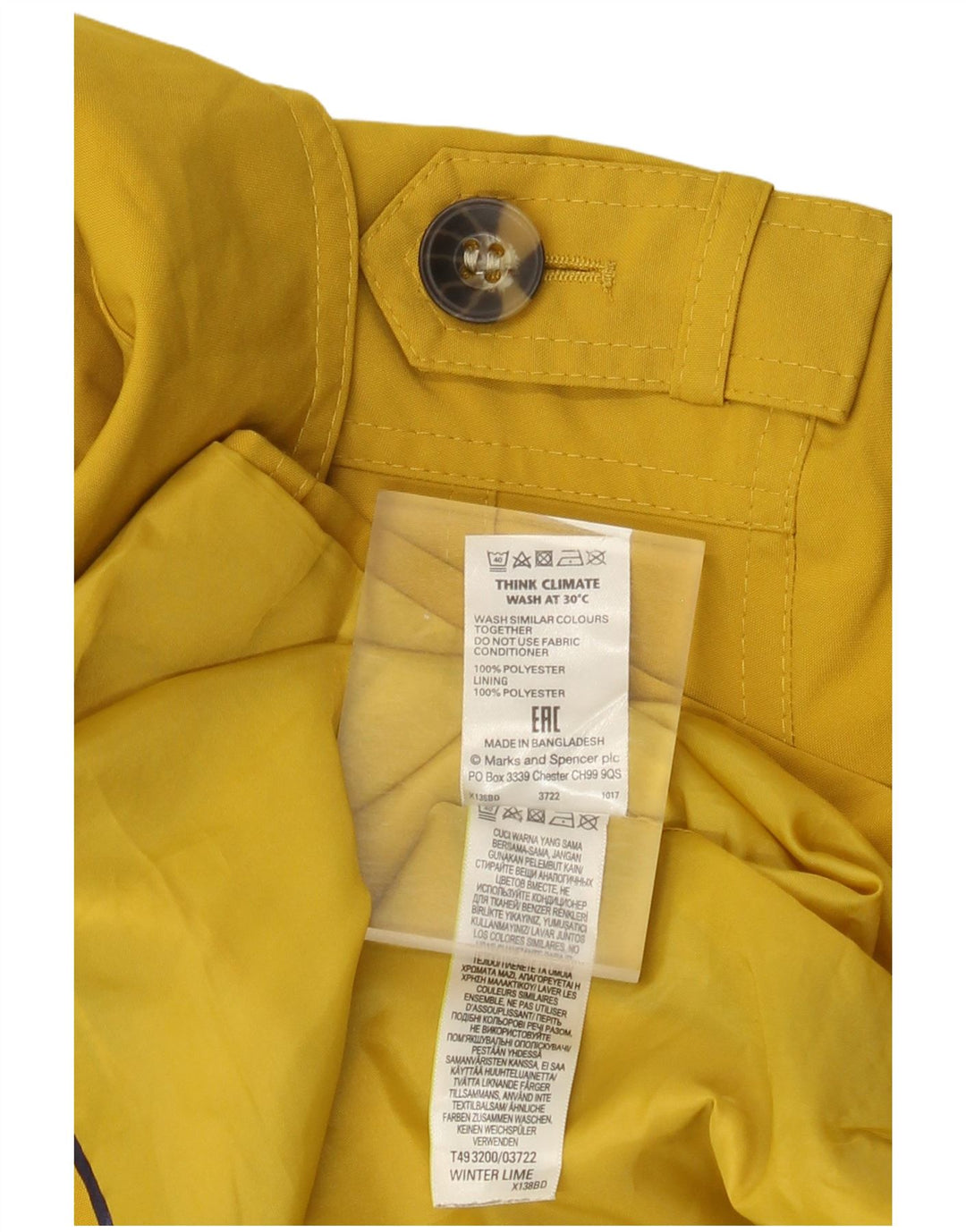 Marks & Spencer Womens Trench Coat UK 14 Medium  Yellow Polyester