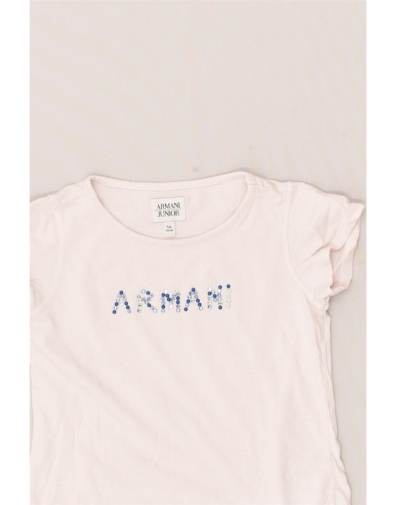 ARMANI JUNIOR Girls Graphic T-Shirt Top 4-5 Years White Cotton | Vintage Armani Junior | Thrift | Second-Hand Armani Junior | Used Clothing | Messina Hembry 