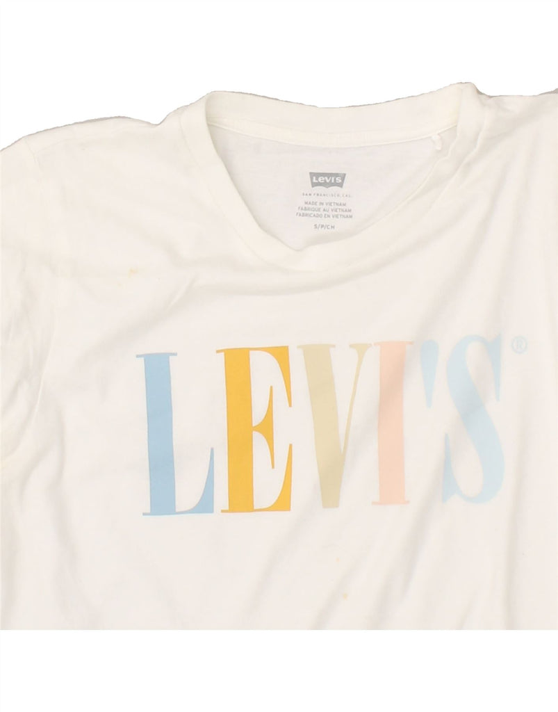 LEVI'S Womens Graphic T-Shirt Top UK 10 Small White Cotton | Vintage Levi's | Thrift | Second-Hand Levi's | Used Clothing | Messina Hembry 