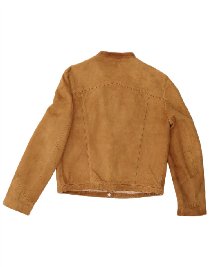 Vintage Womens Crop Suede Bomber Jacket UK 12 Medium Beige Leather