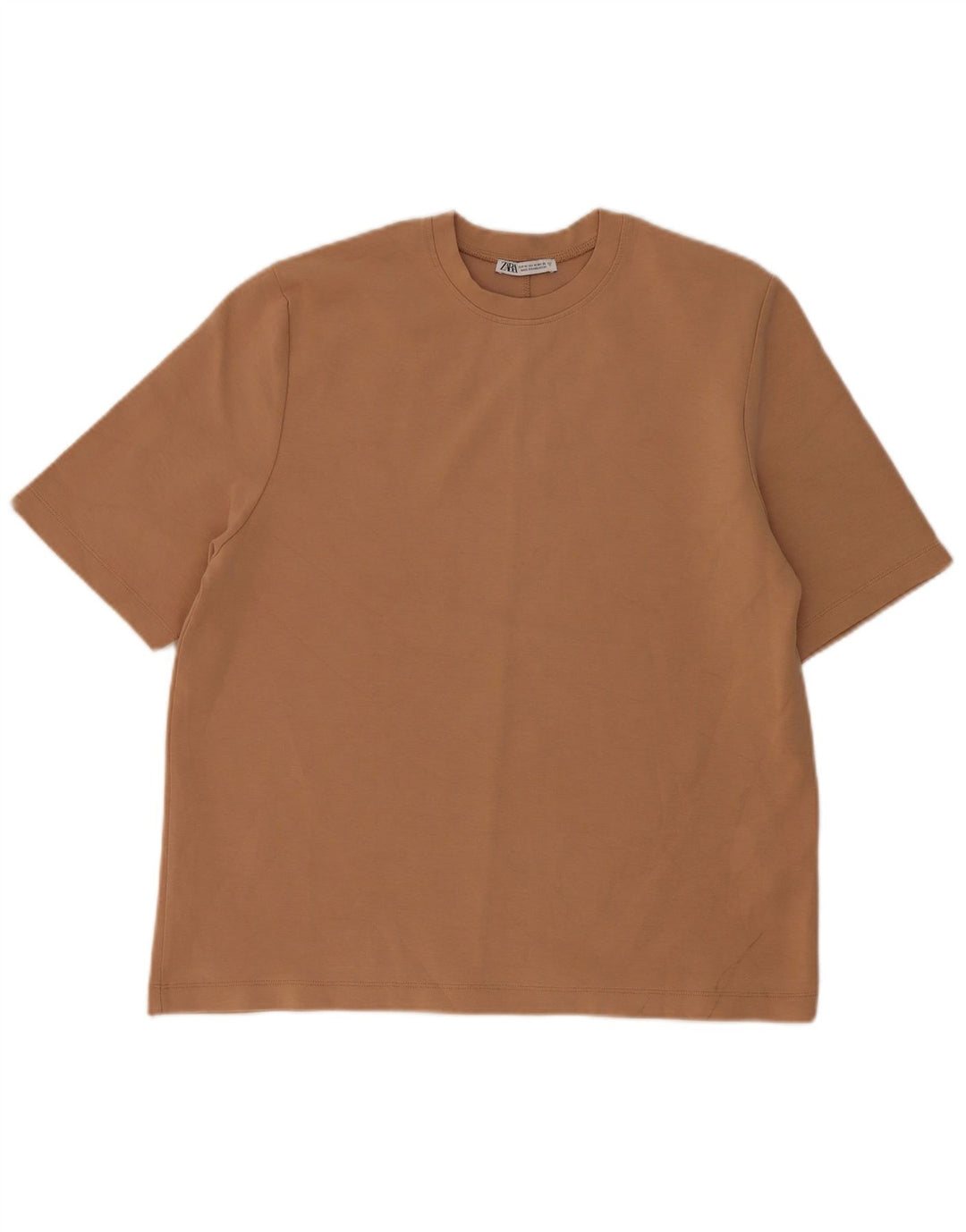Zara Womens T-Shirt Top UK 14 Medium Beige Cotton