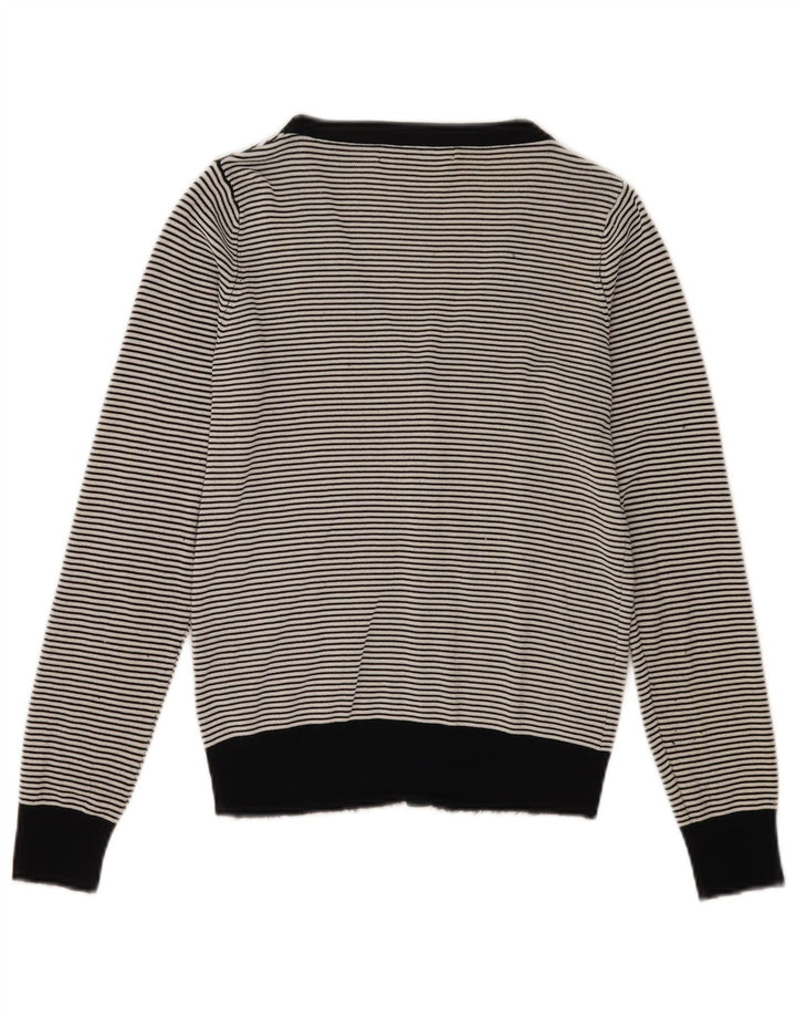 Zara Womens Cardigan Sweater UK 12 Medium Black Striped Rayon