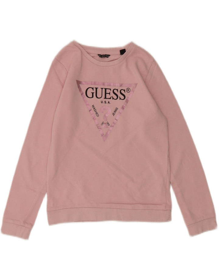 GUESS Girls Graphic Sweatshirt Jumper 9-10 Years Pink
