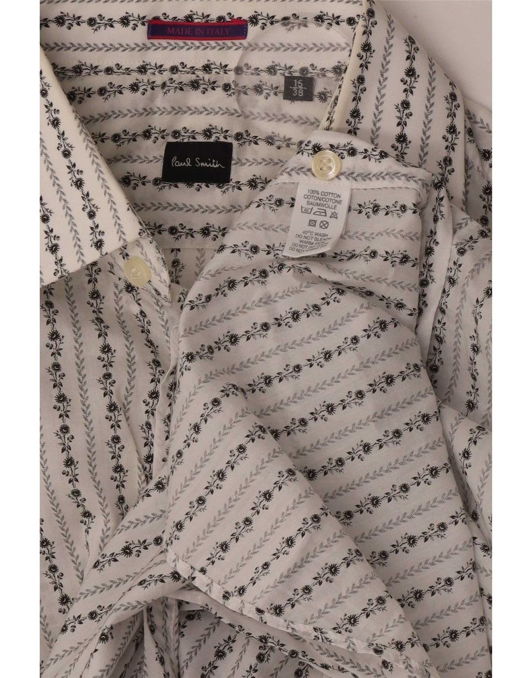 Paul Smith Mens Formal Shirt Size 38 15 Medium White Floral Cotton