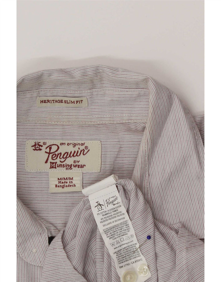 Penguin Mens Heritage Slim Fit Shirt Medium White Pinstripe Cotton