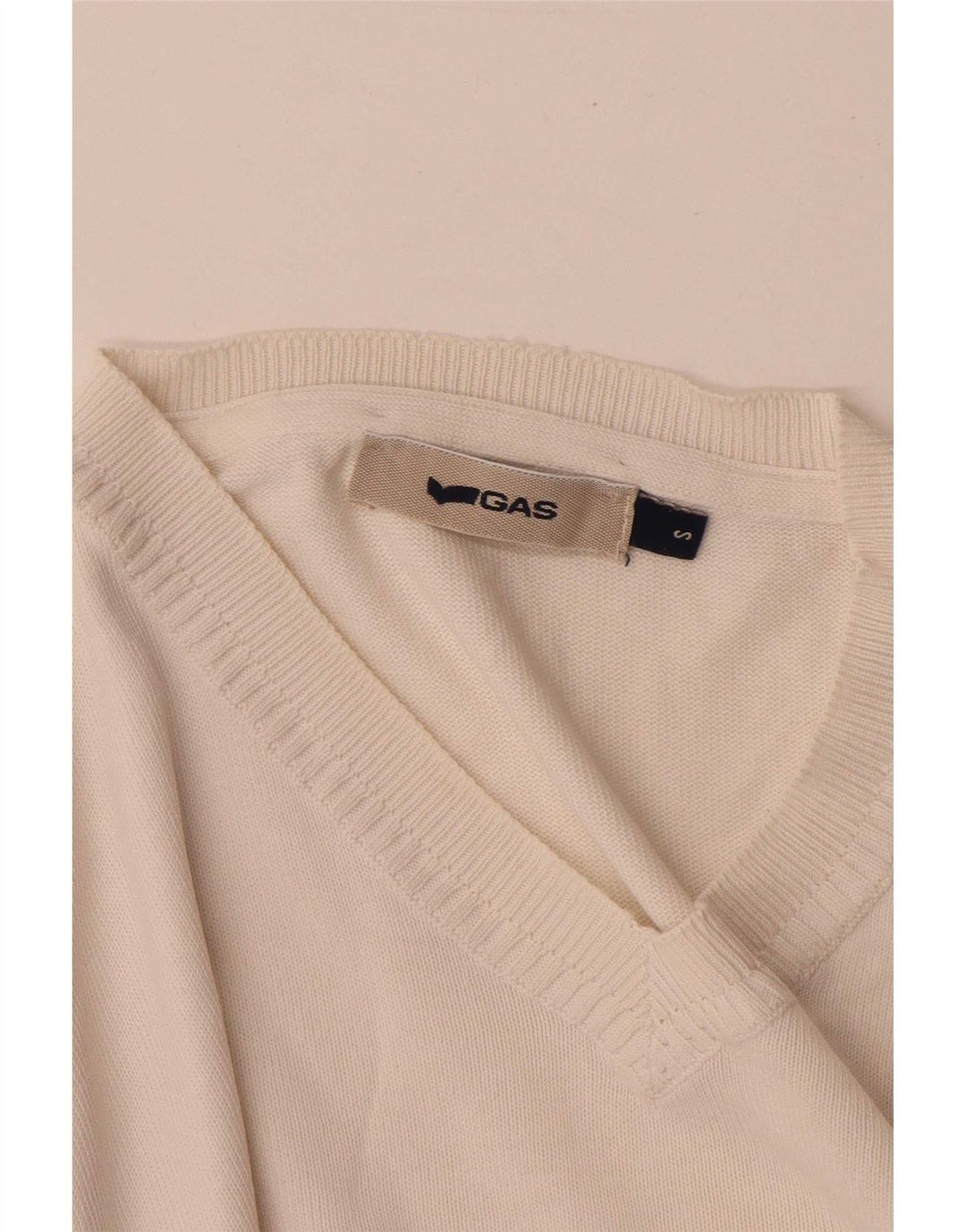 Gas Mens V-Neck Jumper Sweater Small White