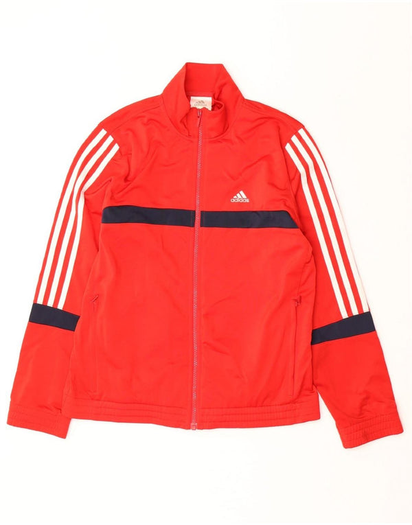 ADIDAS Boys Tracksuit Top Jacket 13-14 Years Red Colourblock Polyester