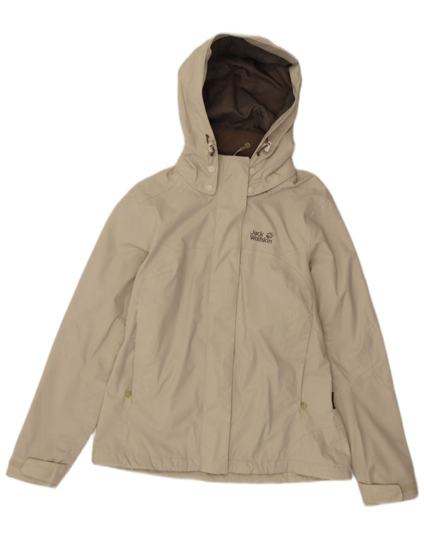 Jack Wolfskin Womens Hooded Rain Jacket UK 8/10 Small Beige Polyamide