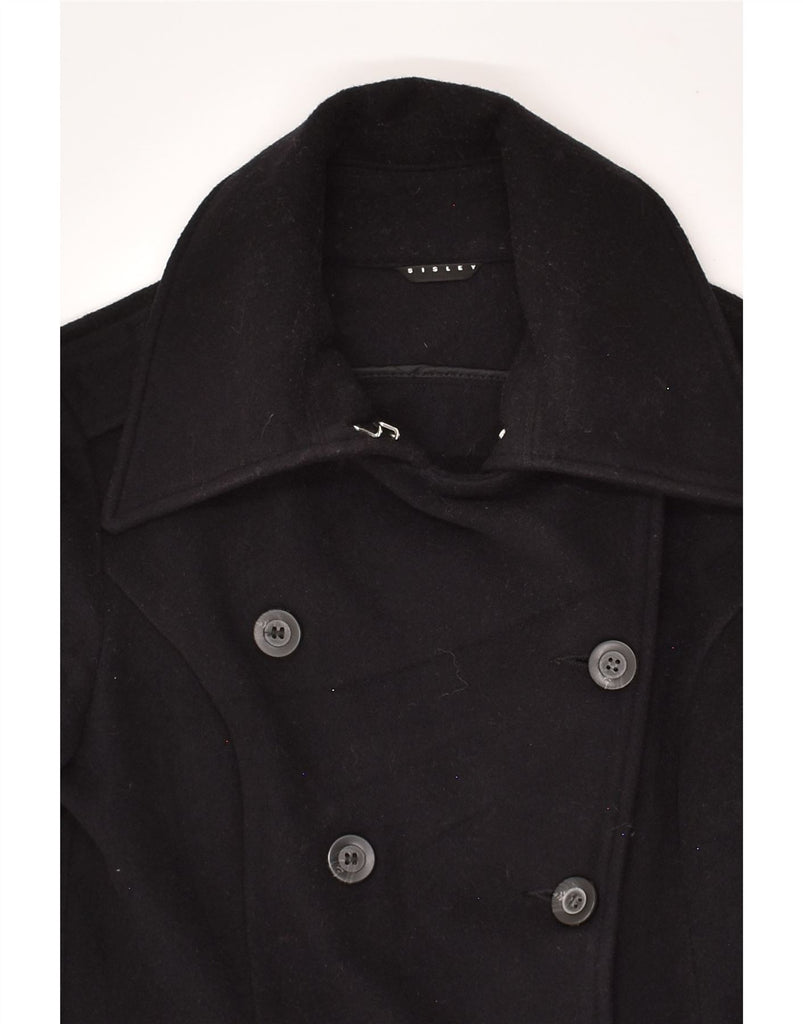 SISLEY Womens Pea Coat IT 42 Medium Black Wool | Vintage Sisley | Thrift | Second-Hand Sisley | Used Clothing | Messina Hembry 