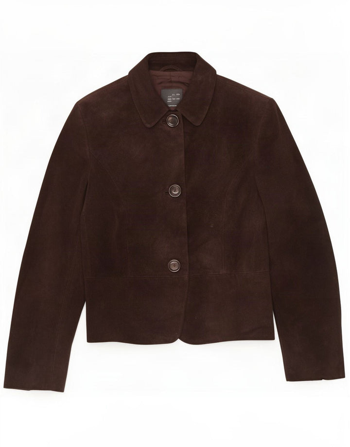Fabrizio Lenzi Womens Suede Jacket IT 46 Large Brown Leather