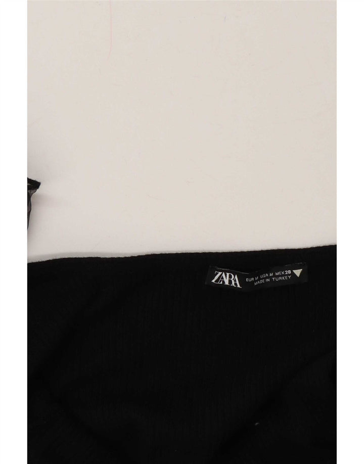 Zara Womens Ruffle Front Crop Top UK 12 Medium Black