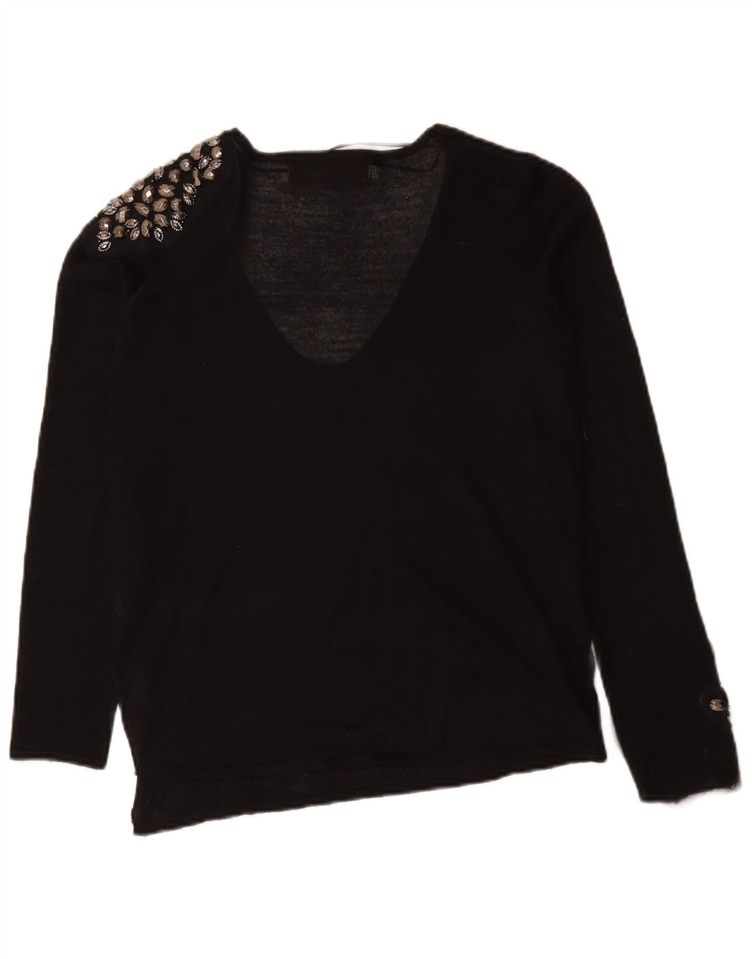 Zara Womens V-Neck Jumper Sweater UK 16 Large Black Spotted