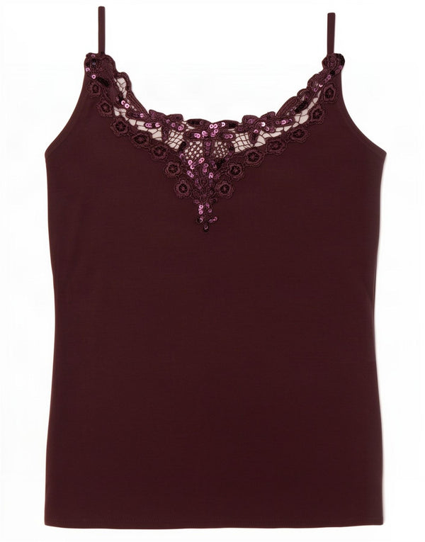 Vintage Womens Cami Top UK 4 XS Maroon Modal