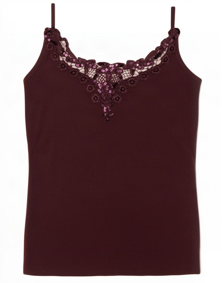 Vintage Womens Cami Top UK 4 XS Maroon Modal