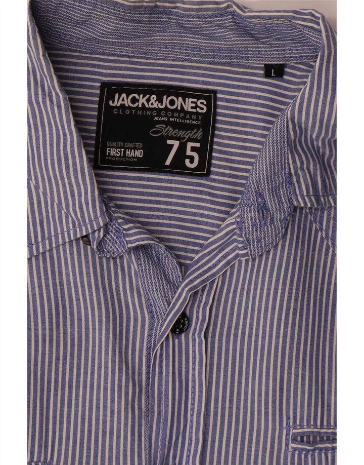 Jack & Jones Mens Short Sleeve Shirt Large Blue Pinstripe