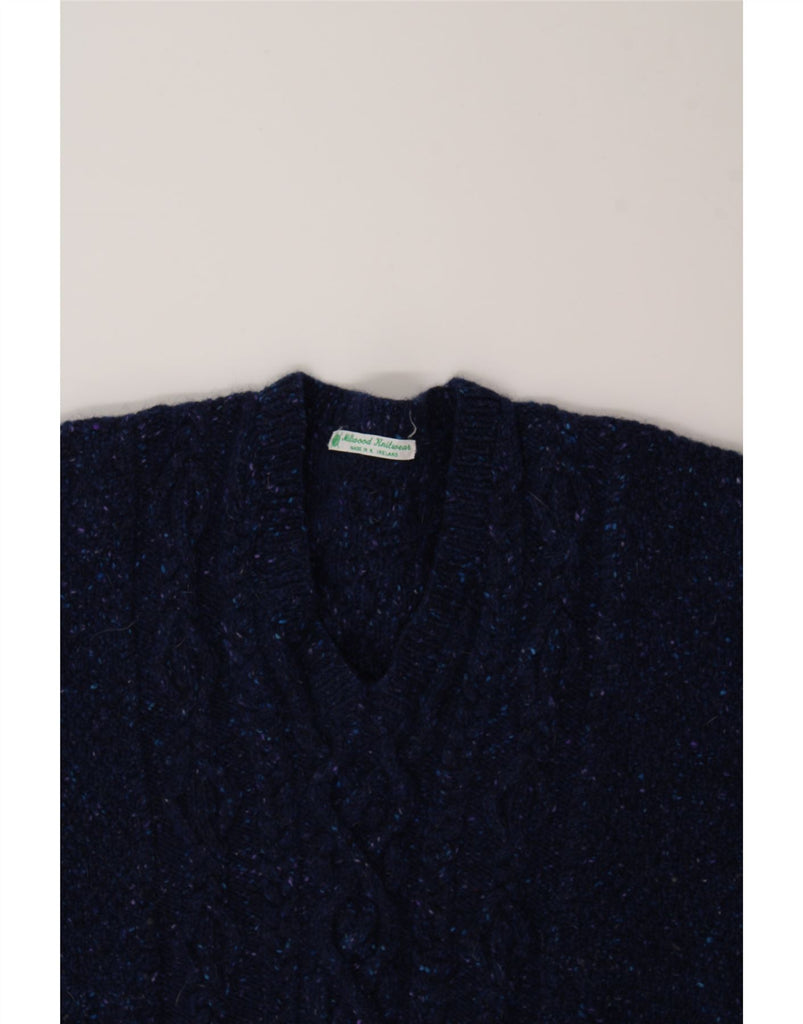 VINTAGE Womens V-Neck Jumper Sweater UK 18 XL Navy Blue Flecked Wool Vintage Vintage and Second-Hand Vintage from Messina Hembry 