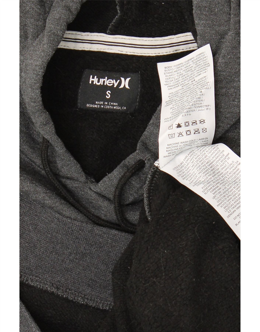 Hurley Mens Graphic Hoodie Jumper Small Grey Cotton