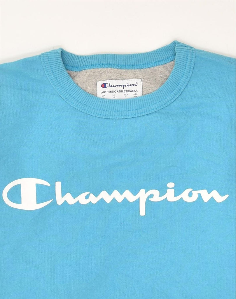 CHAMPION Mens Graphic Sweatshirt Jumper Large Blue Cotton | Vintage Champion | Thrift | Second-Hand Champion | Used Clothing | Messina Hembry 