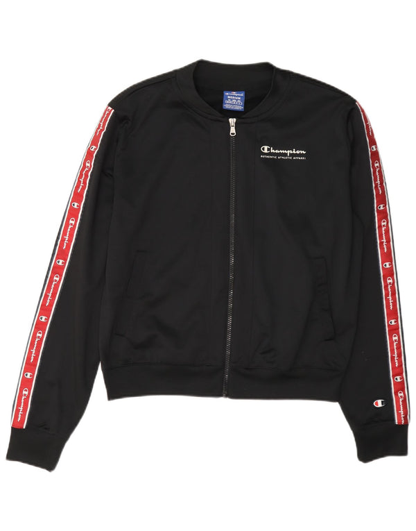 Champion Womens Graphic Tracksuit Top Jacket UK 14 Medium Black Colourblock