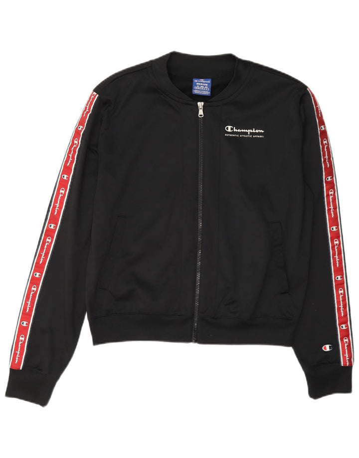 Champion Womens Graphic Tracksuit Top Jacket UK 14 Medium Black Colourblock