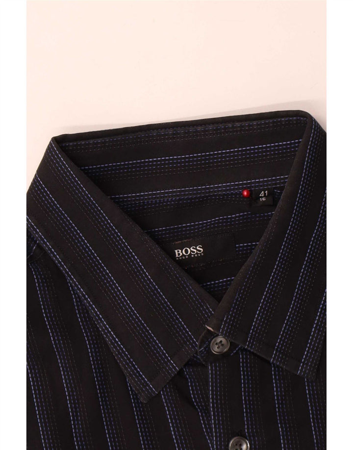 Hugo Boss Mens Shirt Size 41 16 Large Black Striped Cotton