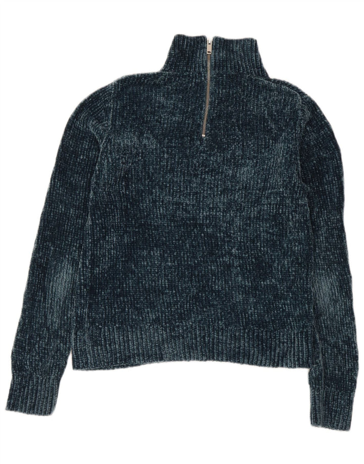 Cos Womens Zip Neck Jumper Sweater UK 6 XS Turquoise Polyester