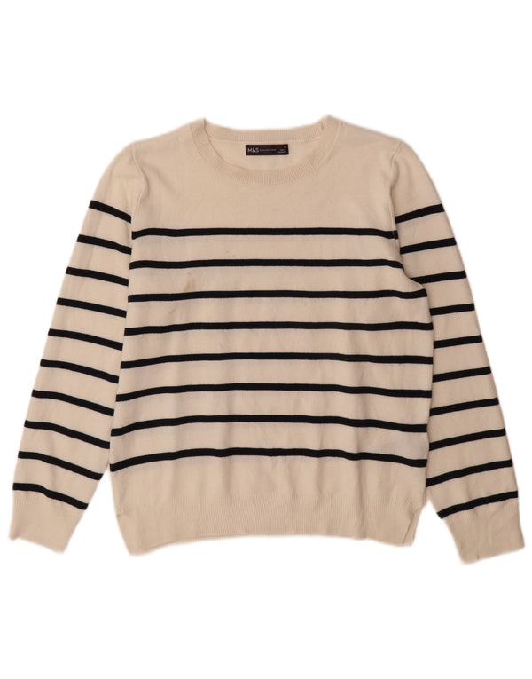 Marks & Spencer Womens Boat Neck Jumper Sweater UK 12 Medium White Striped