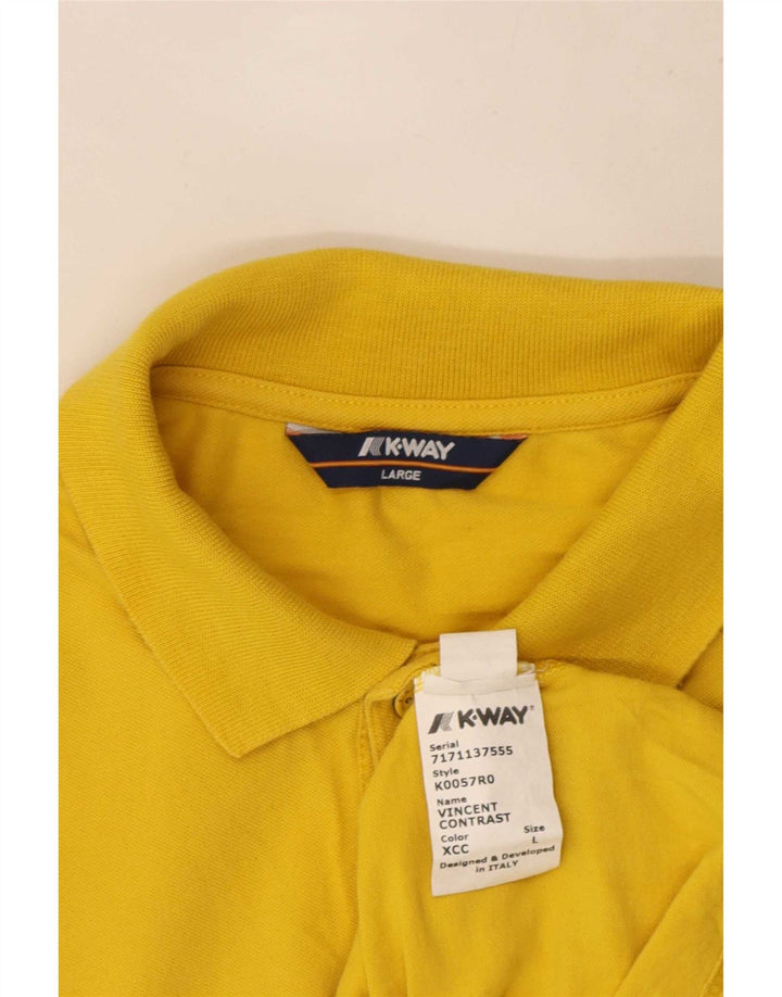 K-Way Mens Polo Shirt Large Yellow Colourblock Cotton