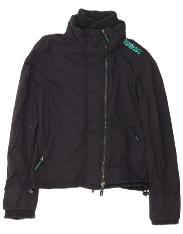 Superdry Womens Graphic Windbreaker Jacket UK 10 Small Black Polyester