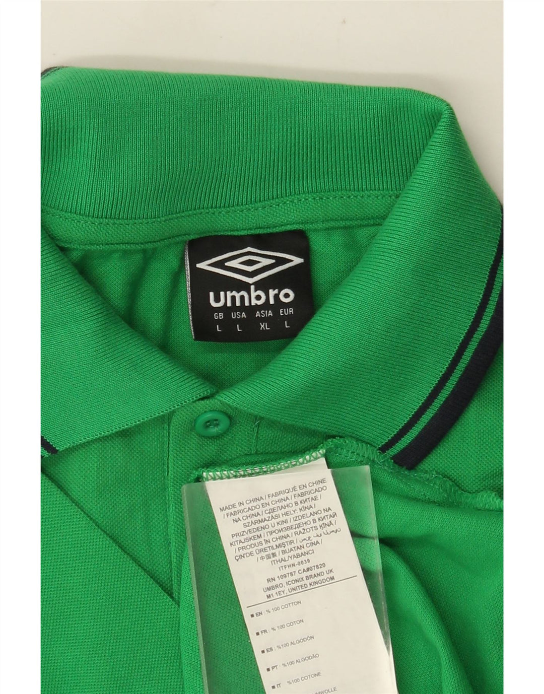 UMBRO Mens Polo Shirt Large Green Colourblock Cotton