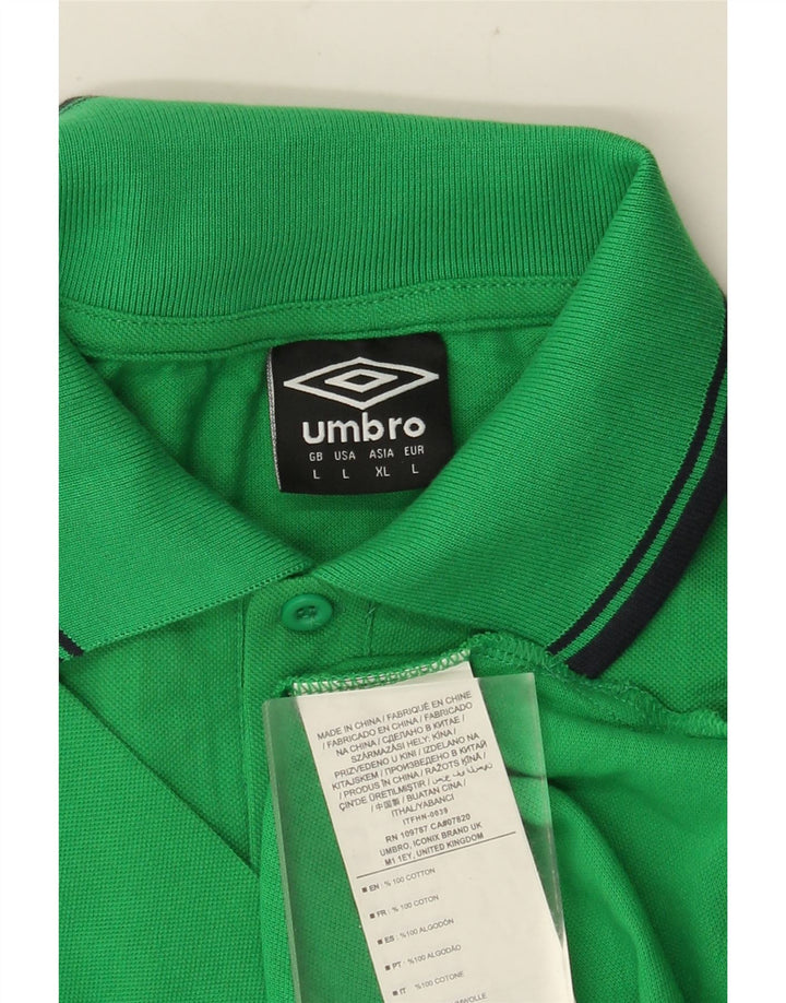 UMBRO Mens Polo Shirt Large Green Colourblock Cotton
