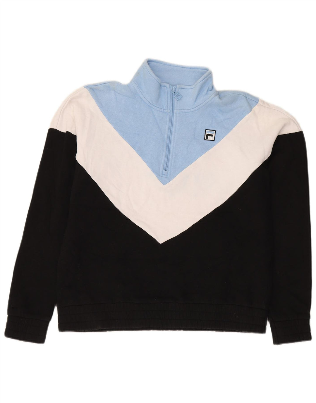 Fila Womens Zip Neck Sweatshirt Jumper UK 14 Medium Black Colourblock