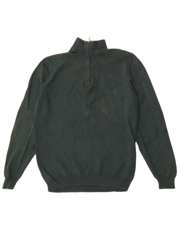Massimo Dutti Mens Zip Neck Jumper Sweater Medium Green Cotton