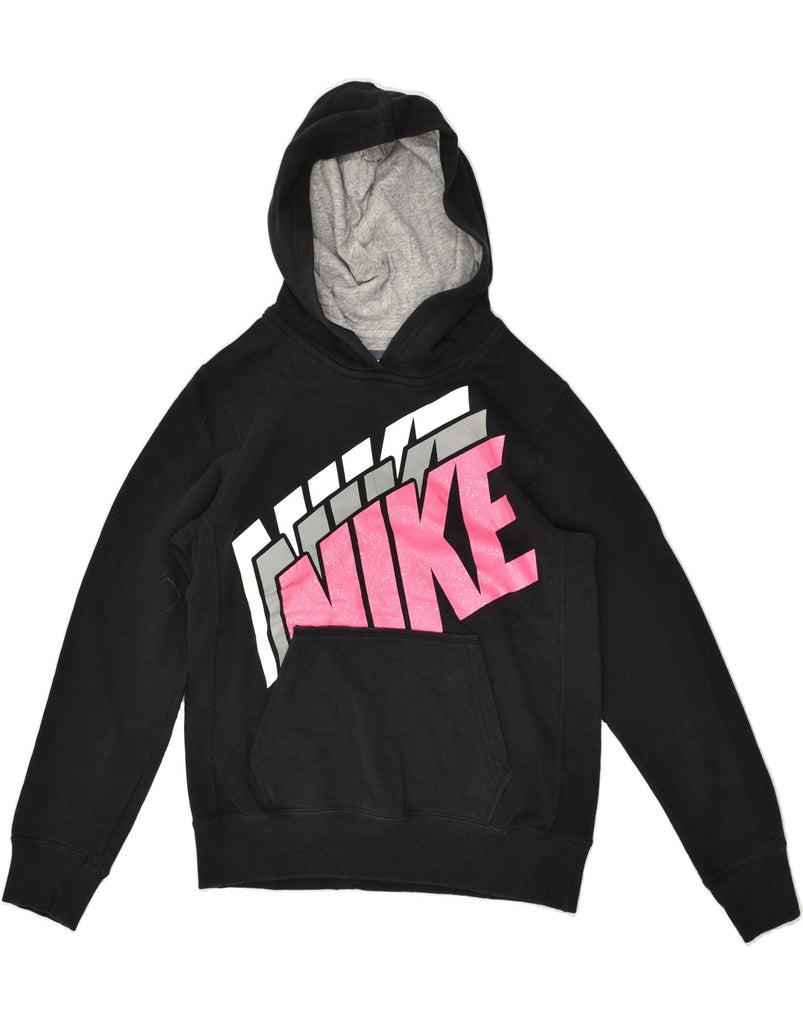 NIKE Girls Graphic Hoodie Jumper 12-13 Years Large  Black | Vintage Nike | Thrift | Second-Hand Nike | Used Clothing | Messina Hembry 