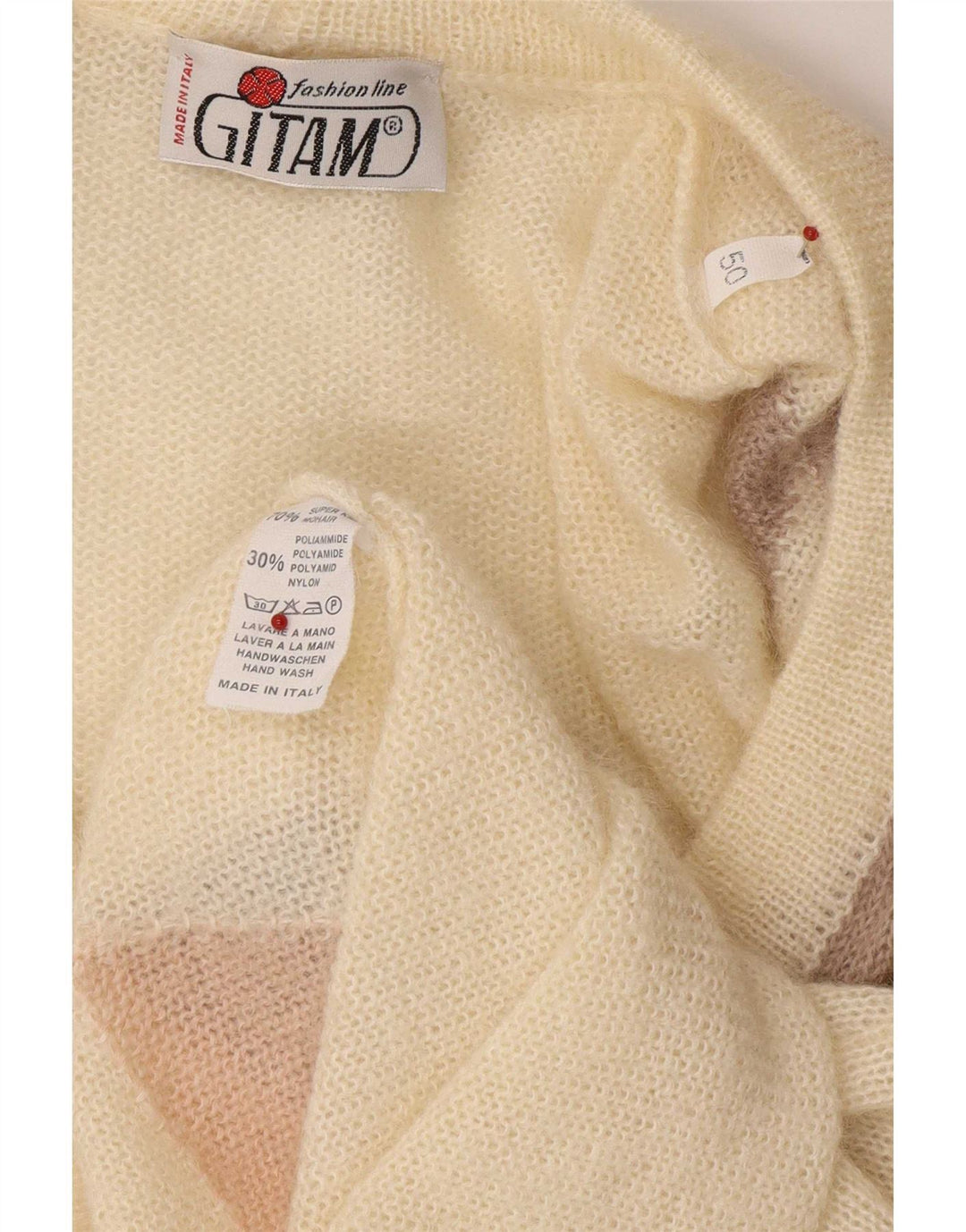 Gitam Womens Cardigan Sweater IT 50 XL Off White Argyle/Diamond Mohair