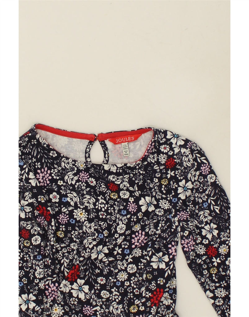 JOULES Girls A-Line Dress 7-8 Years Navy Blue Floral Cotton | Vintage Joules | Thrift | Second-Hand Joules | Used Clothing | Messina Hembry 