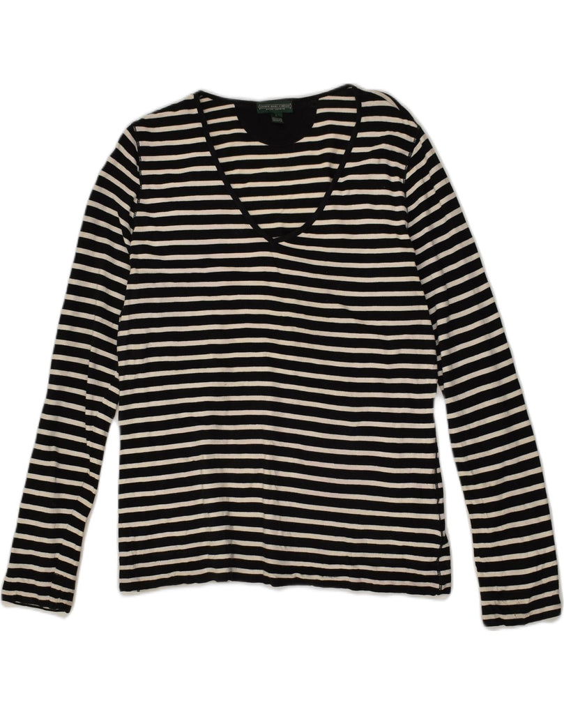 RALPH LAUREN Womens Top Long Sleeve UK 16 Large Black Striped Cotton | Vintage Ralph Lauren | Thrift | Second-Hand Ralph Lauren | Used Clothing | Messina Hembry 