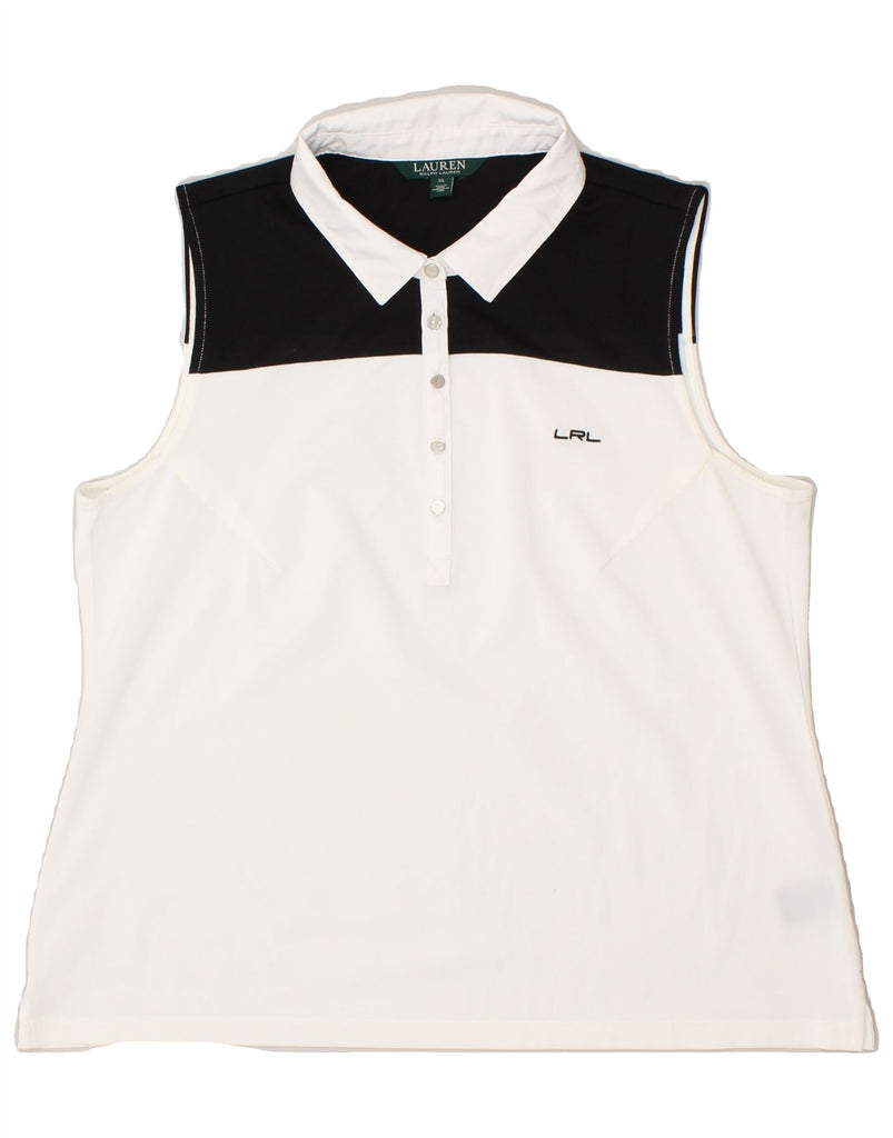 RALPH LAUREN Womens Sleeveless Polo Shirt UK 18 XL White Colourblock | Vintage Ralph Lauren | Thrift | Second-Hand Ralph Lauren | Used Clothing | Messina Hembry 